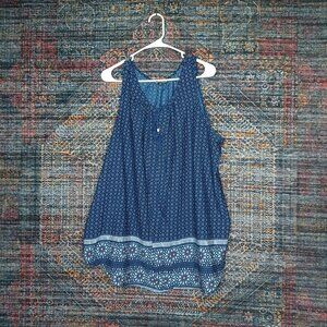 Time to Bloom womens navy white floral dots sleeveless tunic top 3X EUC